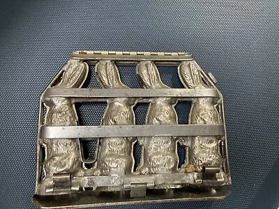 Bunny Chocolate Mold Hinged Cast Iron Vintage Four Rabbit Set. Rare! • $43