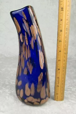 Murano Glass Cobalt Blue Gold Vase Mid Century Modern 10-1/8 Inches Tall Vintage • $159.99