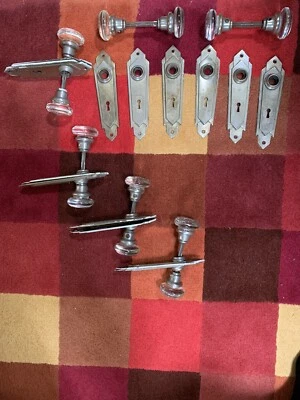 £30 • Buy Vintage Iron & Glass Door Knobs Handles Plates Old Art Deco Antique