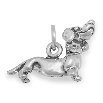 Dachshund Wiener Dog With Movable Moving Head 3D 925 Solid Sterling Silver Charm • $18.95