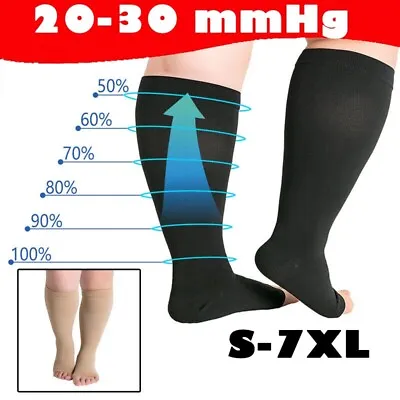 S-7XL Medical Compression Socks 20-30 MmHg Wide Calf Leg Varicose Veins Stocking • £10.91