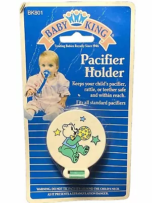 VINTAGE Baby King Pacifier / Rattle Holder Clip Strap - Green Cute Bear NEW NOS • $3.49
