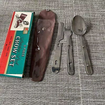 Vintage Kmart Chow Kit Camping  Utensils Stainless Steel Metal Knife Fork Spoon • $10.95