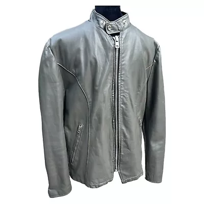 Vintage Cafe Racer Motorcycle Jacket Size 40 Gray Leather Jacket 70s Rockabilly • $129.95