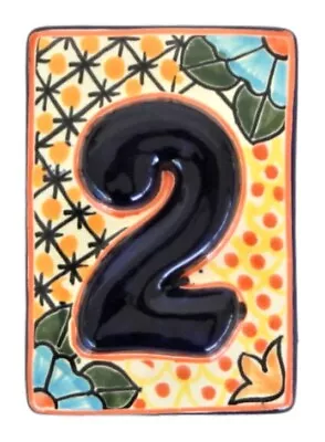 Mexican Talavera Tile House Number Address Orange High Relief HR4 # 2 • $5.50