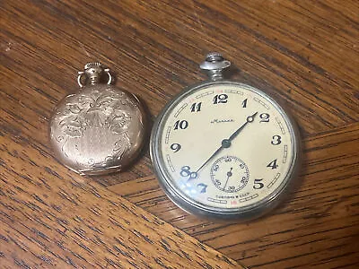 Lot Vintage Soviet CCCP 18j And Hampden 14k Gold Filled Pocket Watch For Parts • $84.11