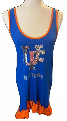 FLORIDA GATORS Sleeveless Dress Blue Orange Sparkle Ruffle Hem Body Con M • $14.97