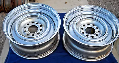 PAIR OF VINTAGE DUAL PATTERN 14  X 6  CHROME SMOOTHIE STEEL WHEELS. 5x 4.54.75  • $249.99