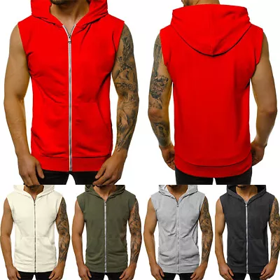 Mens Workout Hoodie Sleeveless Vest Muscle Tank Tops Gym Fitness Bodybuilding ☆ • $14.21