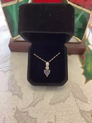 10K Yellow Gold Mystic Topaz W/3-Diamond Women’s Pendant And Necklace • $89