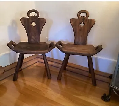 Primitive Wooden 4 Legged Birthing Spinning Chair Milking Chair ( Set Of 2 ) • $179