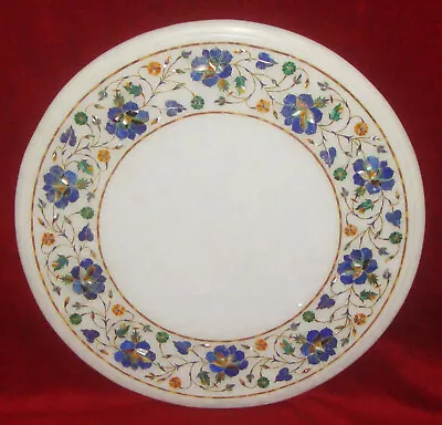 24  White Round Marble Dining Coffee Table Top Inlay Mosaic Lapis Home Decor K2 • $800