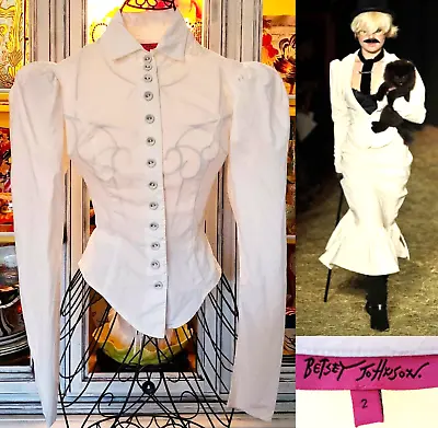 Betsey Johnson Y2K Vintage Runway Puffed Sleeve Corset Lace Up Top Dress Shirt 2 • $129.99