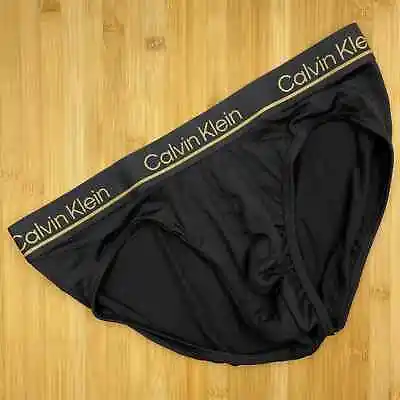 Calvin Klein Microfibre Hip Brief - Black With Gold Letter Waistband - Size Med • £22