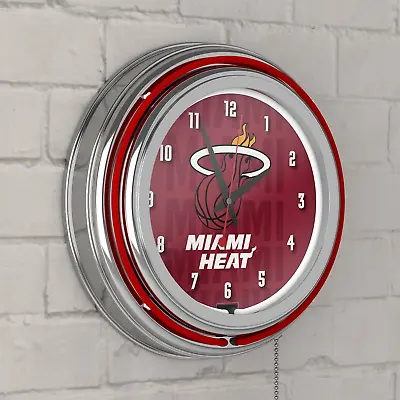 14  NBA Chrome Double Rung Neon Clock Miami Heat Garage Cave Office Double Rung  • $130.12