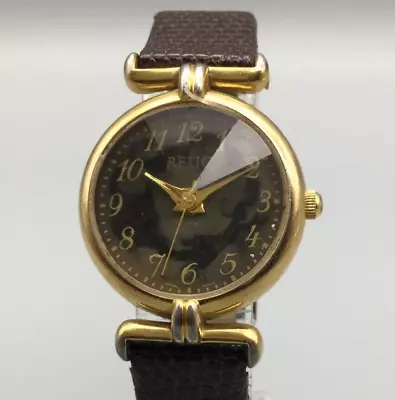 $22.49 • Buy Relic Watch Women 27mm Rivoli Crystal Black Dial Brown Leather Band New Battery