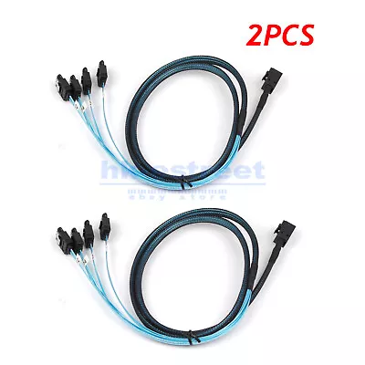 2PCS Mini SAS SFF-8643 To 4 SATA 7pin Hard Disk 6Gbps Data Server Raid Cable 1M • $27.85