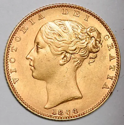 VERY RARE VARIETY 1844 Queen Victoria Gold Shield Sovereign -Reversed 1 As 2nd I • £1000