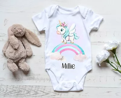 Personalised Unicorn Rainbow Baby Vests Cute Gifts Baby Shower • £6.99