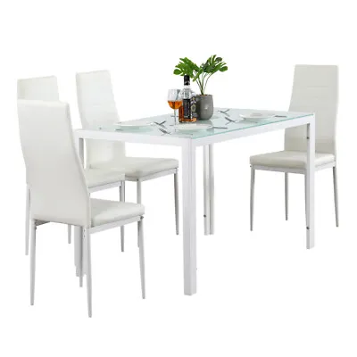 Set Of 4 PU Leather Dining Side Chair Modern Elegant Design Home Furniture White • $99.89