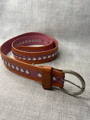 D&G Women’s Leather Studded Orange & Pink Belt Length 40” • £99.99