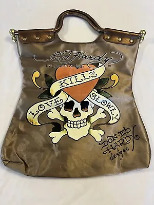 Vintage Ed Hardy Love Kills Slowly Brown/Gold Skull Heart Tote Bag Retro 90s Y2k • $39.99