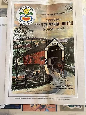 Pennsylvania Dutch Country Official Tourist Guide Map 1973 Vintage Travel • $6