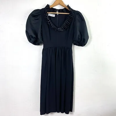 Vintage Morton Myles Womens Black Dress Puffy Sleeves • $19.97