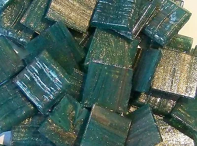 25 Mosaic Tiles 3/4  BLUE GREEN ADVENTURINE GOLD ITALIAN GLASS Supplies #767 • $9.95
