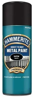 1 X Hammerite Smooth 400ml Satin Black Direct To Rust Metal Spray Paint • £11.99