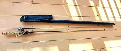 Vtg HEDDON PAL 54  Faux Bamboo STEEL Rod W/ Case & THOS WILSON Fishing Reel Set • $39.95