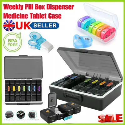 Weekly Monthly Pill Box 14/28 Slots Tablet Organiser Medicine Storage Dispenser◣ • £4.59