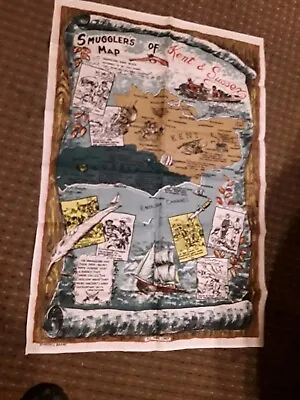 Vintage  Irish Linen Tea Towel Smugglers Map Of Kent & Sussex  Unused • £5