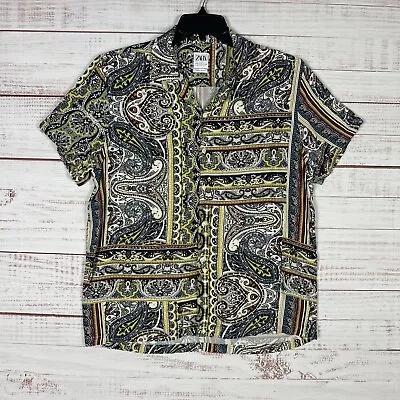 ZARA Shirt Mens Camp Collar Button Up XL Multicolor Paisley Hawaiian Viscose • $17.99