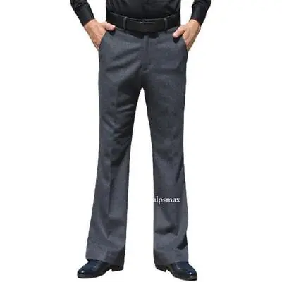 Men Warm Wool Blend Flared Pants Retro 60s 70s Bell Bottom Trousers Regular OL • $65.54