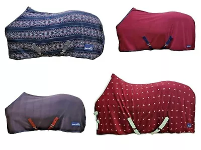 Fleece Horse Rug Cooler Stable Plain & Patterned Standard Neck Navy/Burgundy • £19.99