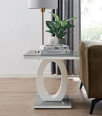 GIOVANI White Gloss And Grey/Black Glass Living Room Bedroom Side End Table • £144.99