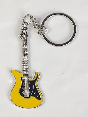 Electric Guitar Keychain Keyring Yellow Black Silver Tone Rock Metal Music • $4