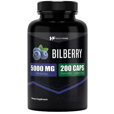 Bilberry Extract Capsules 5000mg | 200 Count | Supports Eye Health • $19.49