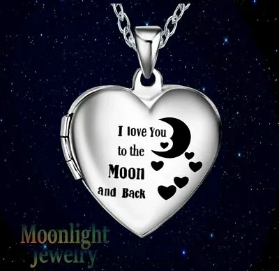 New I Love You To The Moon And Back Heart Photo Locket Stainless Steel Necklace • $11.95