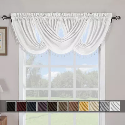 $12.99 • Buy Soho Waterfall Window Faux Silk Rod Valance Treatment Pocket Decorative Trim