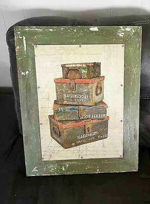 Vintage Green Distressed Picture In Frame Military Metal Boxes In Picture • $20