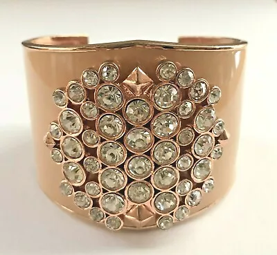 VINCE CAMUTO Rose Copper Gold Peach Enamel Rhinestone Crystal Cuff Bracelet • $44.99