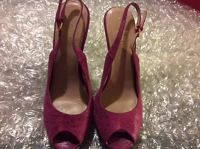 Cole Haan Mariela Fuchsia Suede Sling Back Wood Stilettos Sz 10B • $25