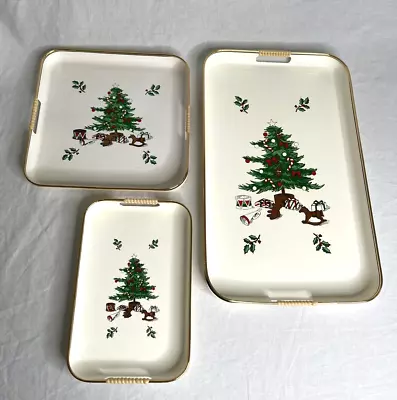 Vintage Royal Japanese Lacquerware 3-Piece Nesting Christmas Tray Set- Japan • $11.97