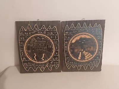 2 X Hand Carved Japanese View Wooden Picture Wall Hanging  #b5 • £14.99