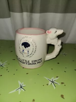 Rare Vintage Victoria Ceramics Japan Whistle Child's Mug Wolf Eskimo DRINK MILK • $65