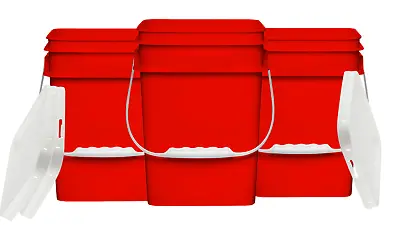  4 Gallon Red Square Food Grade Bucket Pail With Lid ( Pack Of 3) • $39.77