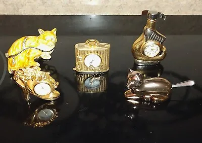 5pc Collezie Lavoni Miniature Quartz Clock Trinket Box Bejeweled Cat & Shoe Lot • $49.99