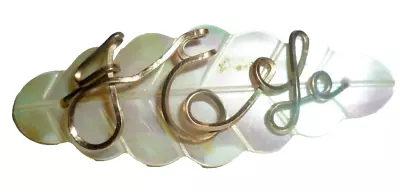 Vintage Mother Of Pearl Carved Scribble Innitials Brooch Leaf Pin • $16.42